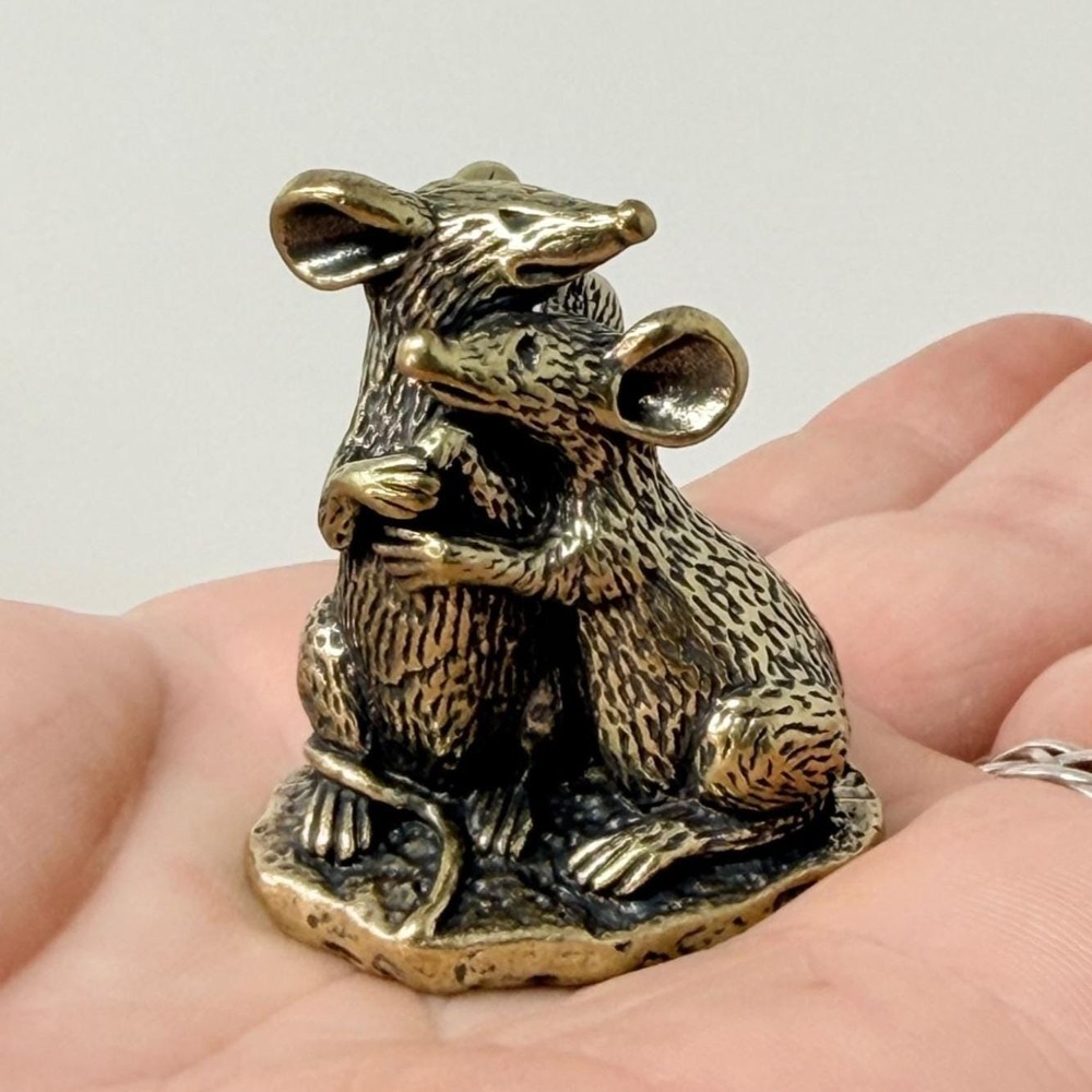 Brass Mouse Couple Figurine Love Partnership Good Luck Spirit Animal Altar Totem